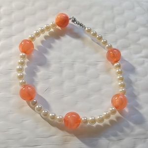 Pearl and Orange Bracelet Beaded Handmade